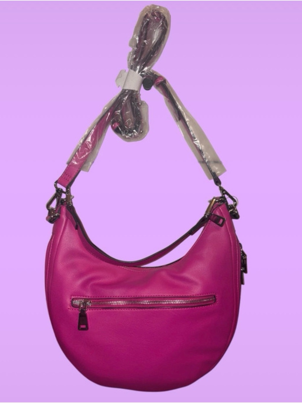 Vintage INC International Concepts Hot Pink Crescent Hobo Shoulder Bag - Picture 3 of 7